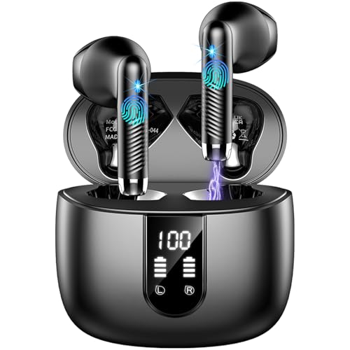 Auriculares sem fios Bluetooth, auriculares Bluetooth 5.4 HiFi estéreo, 56H capacetes sem fios Bluetooth com ENC redução de ruído, ecrã LED, USB-C, controlo tátil, IP7 à prova d'água