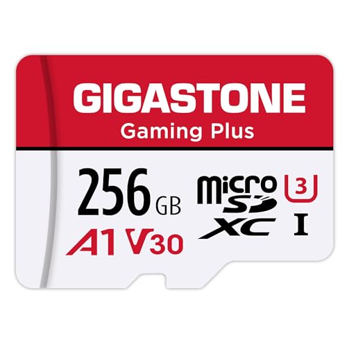 Gigastone - Cartão de memória micro SDXC de 256 GB, Gaming Plus Serie, velocidade de reprodução de até 100 MB/s. Compatível com Switch Dashcam GoPro Canon Nikon dji Drone, A1 U3 V30 com adaptador