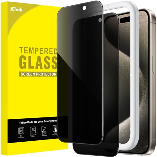 JETech Protetor de ecrã de privacidade para iPhone 15 Pro Max de 6,7 polegadas, anti-espionagem, vidro temperado com moldura de instalação fácil, 2 unidades