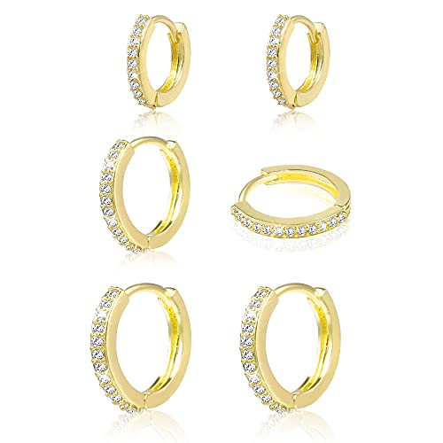 ALEXCRAFT 3 pares brincos mulher prata 925 banhado a ouro 14 K, brincos de aço inoxidável mulher, conjunto de brincos para mulher dourados presentes jóias festa
