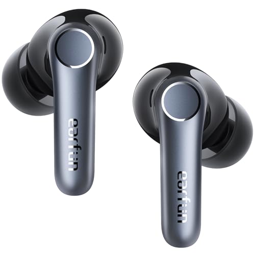 EarFun Air Pro 4 Auriculares sem fios adaptativos com cancelamento de ruído, aptX sem perdas, áudio Hi-Res, LDAC, 6 micros IA para chamadas, 52 horas, multiponto, Bluetooth 5.4, deteção no ouvido