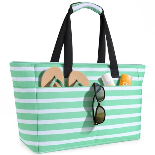 ISEYOU Bolsa Playa, Bolso Playa Mujer Impermeable Con Cremallera 45L, Bolsas Grandes XXL Familiar con 8 bolsillos Plegable Para Viajes, Picnic, Vacaciones