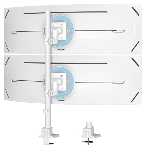 Suporte vertical monitor duplo, para ecrãs planos e curvas de 24 a 57 polegadas, 2-27 kg por braço, com barra de deslocamento, 2 opções de montagem (VESA de 75/100 mm), branco