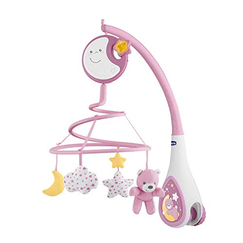 Chicco Next2Dreams Carrossel móvel bebé com luzes e música - 3 em 1 compatível com o berço Next2Me ou mini olecho, efeitos sonoros, projetor de luz noturna e música clássica 0 meses, rosa