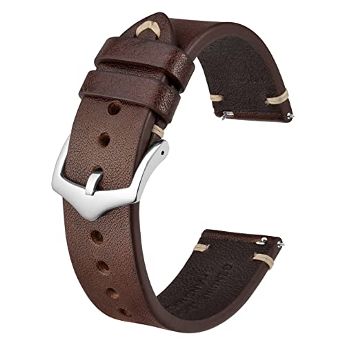 BISONSTRAP Correias de relógio para homem, correias de relógio de couro costuradas à mão, libertação rápida, 18 mm 20 mm 22 mm