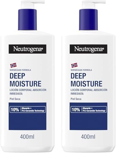 Neutrogena Loção corporal hidratação profunda fórmula norueguesa para pele seca (400 ml), creme hidratante corporal com tecnologia Pro-Ceramida e Glicerina (embalagem de 2)
