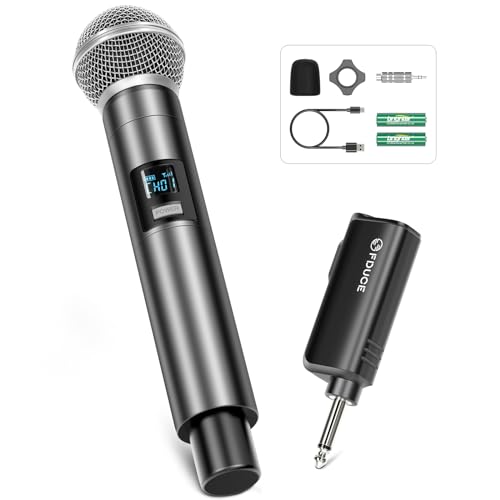 FDUCE W30 Microfone sem fio, microfone de mão dinâmico UHF, recetor recarregável com botão de ajuste de volume, para karaoke, canto, festa em família (200 pés)