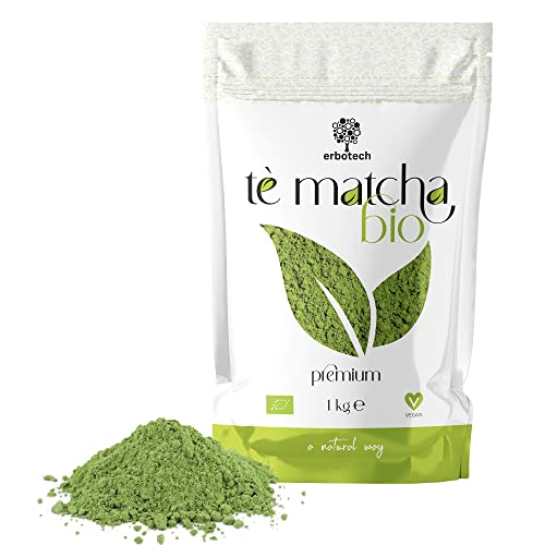 ERBOTECH Te Matcha BIO / pó de chá verde japonês orgânico 1 kg, multivitamínico 100% natural, vegan. Ideal para bolos, batidos, chá gelado