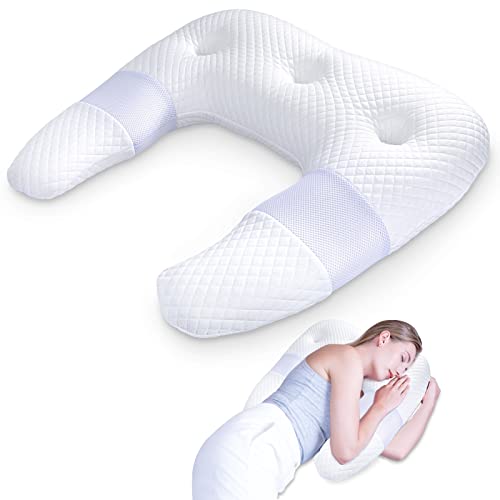 SAHEYER Almofada de espuma com memória em forma, almofada ortopédica ergonómica para aliviar a dor no pescoço, almofada para dormir de lado, estômago, costas