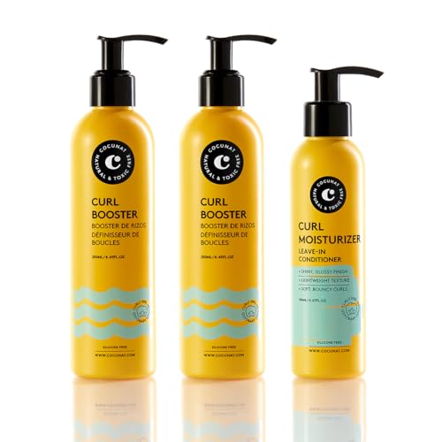 COCUNAT - CURLY ESSENTIALS - 1 x Moisturizer Leave-in (condicionador sem enxaguar) 2 x Booster (definição de gel) - Define, Nutre, elimina frizz - Curls profissionais em 2 passos - Método Curly