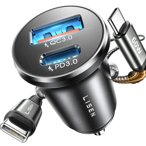 LISEN Carregador de carro carregamento rápido USB C 69 W acessórios carro Camper Vaneta para iPhone 16 carregador isqueiro telemóvel carro 12 V Gadgets para Kindle Samsung S25 Xiaomi iPhone 15 Pro