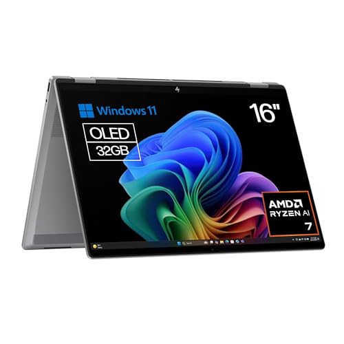 HP Omnibook X Flip Computador portátil conversível de 16" 3K OLED tátil Ryzen AI 7 350, 32 GB RAM, 1TB SSD, AMD Radeon 860M Graphics, Windows 11 Home Silver - teclado QWERTY espanhol