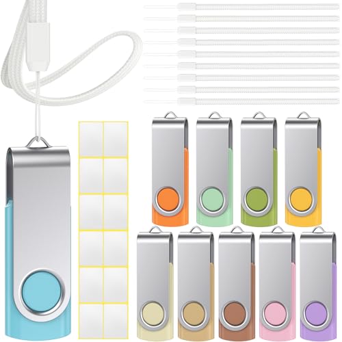 Memória USB 16 GB Pendrives 10 peças Uflatek USB 2.0 giratória memória flash Morandi multicoloridas 16 GB Pen Drive portátil Pendrive armazenamento de dados com cordão e autocolante em branco