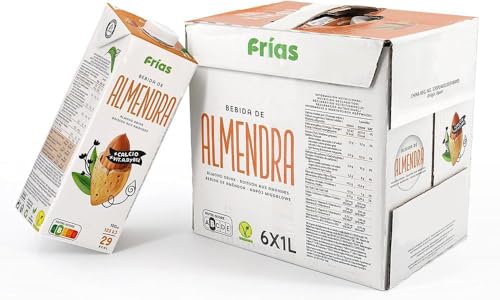 Frias - Bebida vegetal de amêndoa, enriquecida com cálcio, conjunto de 6 unidades de 1 l, sem glúten e sem lactose, 100% vegana, baixo conteúdo em gorduras e sal, fabricado em Espanha