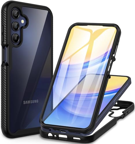 CENHUFO Capa para Samsung A15 4G/5G, capa anti-impactos de 360 graus com protetor de ecrã integrado, dupla face robusta capa transparente anti-amarelo capa para Samsung Galaxy A15 4G/5G - preto