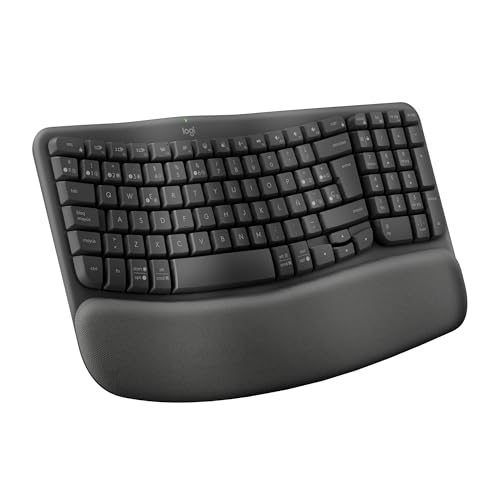 Logitech Wave Keys, teclado ergonómico sem fios com apoio para pulsos acolchoado, escrita confortável, natural, Easy-Switch, Bluetooth, Logi Bolt, multisistema operacional, Windows/Mac, QWERTY