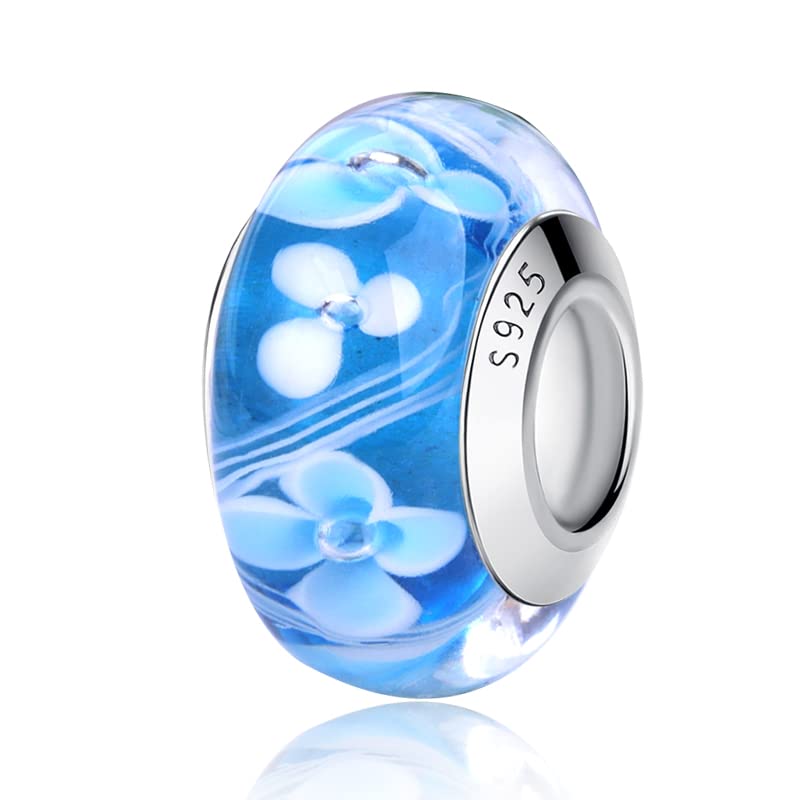Nbsameng Charm em vidro de murano, pendente transparente para pulseira e corrente para mulher, flor encantos de prata 925%, miçangas compatíveis Pandora Gnoce e Trollbeads