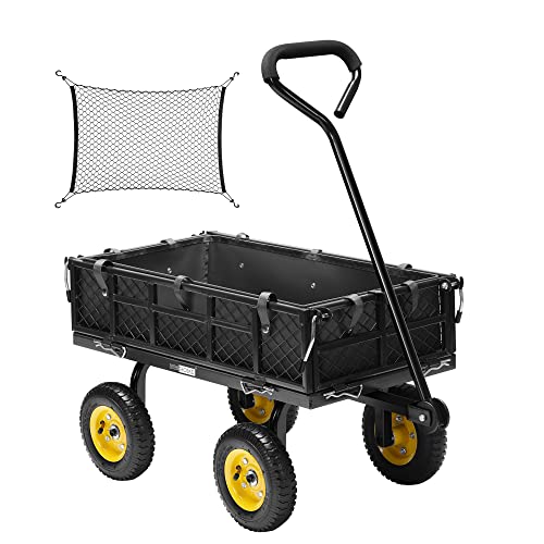 VIVOHOME Carrinho de jardim com laterais removíveis carrinho de mão até 118 kg com rodas pneumáticas de 20 cm carro de transporte com alça giratória de 180 ° para jardim campismo pretos