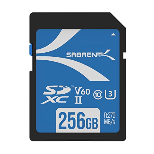 SABRENT Cartão de memória SD 256 GB | SDXC UHS-II | Velocidades de leitura de até 270 MB/s, classe 10, U3, V60 para fotógrafo profissional, câmara e Vlogger, Full HD/4K [SD-TL60-256GB]