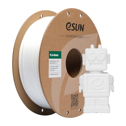 eSUN PLA Filamento 1,75 mm, PLA Basic 3D, impressora filamento, precisão dimensional, 0,05 mm, bobina de 1 kg (2,2 LBS) PLA rápida para impressoras 3D, branco