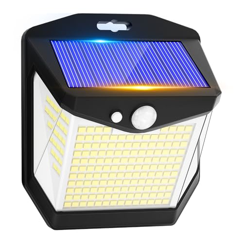 Vanranger Luz solar LED exterior jardim: 270° Luzes holofotes 248 LED luzes solares sensor de movimento solar exterior lâmpada IP65 candeeiros aplique potente para com iluminação terraço candeeiros