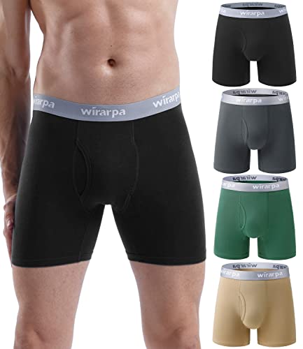 wirarpa Cuecas homem boxer algodão roupa interior confortável para homens sem etiquetas abrir a mosca pack de 4