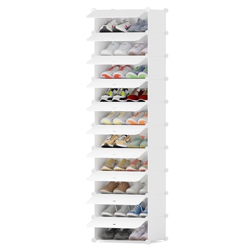 HOMIDEC Sapateira, 10 níveis sapateira entrada entrada, capacidade para 20 pares, sapatos estreitos para entradas, quartos e corredores (branco)