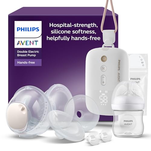 Philips Avent extrator de leite elétrico mãos livres duplas, motor com grande capacidade de sucção, imita o ritmo de ingestão do bebé, bombeia até 85 vezes por minuto, 4 almofadas, SCF547/11