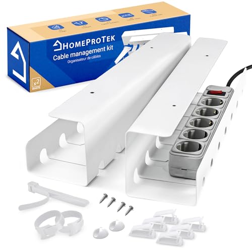 HOMEPROTEK Organizador de cabos secretária para organizar cabos, x 2 bandeja cabos secretária branca para esconder cabos no seu escritório ou em casa - Cable Organizer for Desk Cable Management