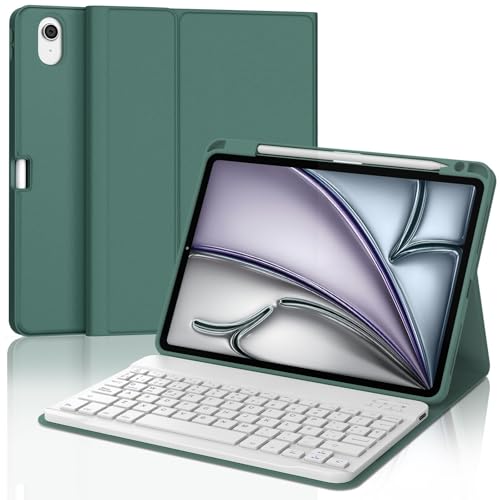 IVEOPPE Capa teclado iPad Air 11 (M2 2024/M3 2025), capa com teclado espanhol Ñ Bluetooth magnética desmontável para iPad Air M2 2024/M3 2025, 11 polegadas, verde escuro
