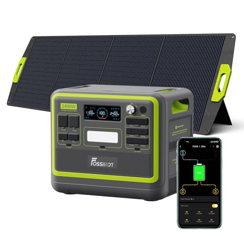 FOSSiBOT F2400 Gerador solar portátil, painel solar de 200 W, bateria LiFePO4 de 2048 Wh, saída de 2400 W CA (4800 W de pico), carga de 80 % em 1,5 horas, estação de energia portátil para acampamento