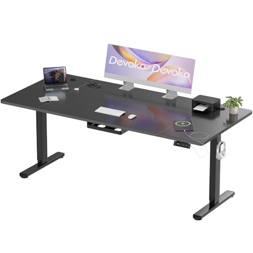 Devoko Escritório elétrico elevável 200 x 80 cm de carregamento USB A, mesa ajustável em altura com painel, 3 funções de memória e anticolisão, regulável em altura 72-116 cm, preto