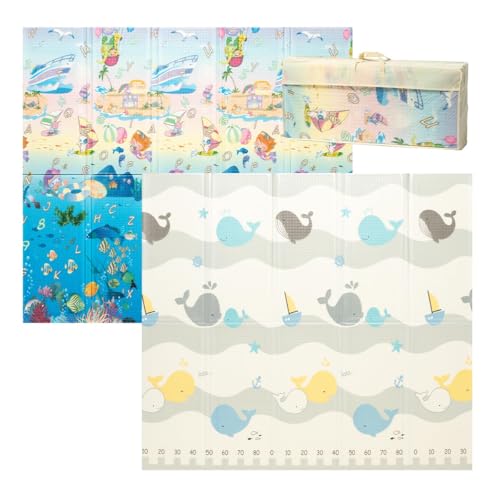 ATAA Tapete de jogos de espessura 1,5 cm reversível colchão infantil dobrável. Tapete dobrável para jogos, 180 x 200 cm, tapete de dupla face, impermeável, não tóxico, cor: (oceano)