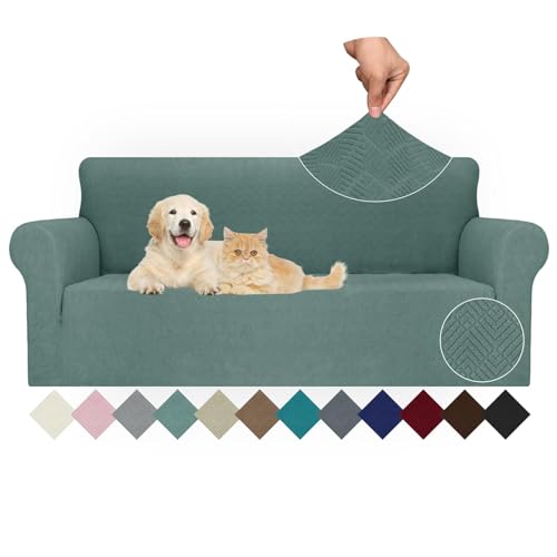 Ystyle Capa para sofá de 3 lugares ajustável, capas para sofá elástico, capa de sofá anti-gatos cães, sofá cover com apoios de braços, Jacquard capas cobertura sofá antiderrapante lavável, verde