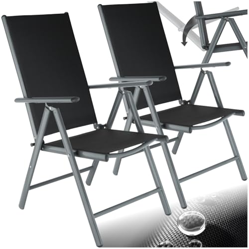 TecTake® Conjunto de 2 cadeiras de jardim exterior de alumínio, com rodas e encosto regulável, conjunto cadeiras de terraço resistentes ao interior, malha respirável, fácil de limpar - antracite