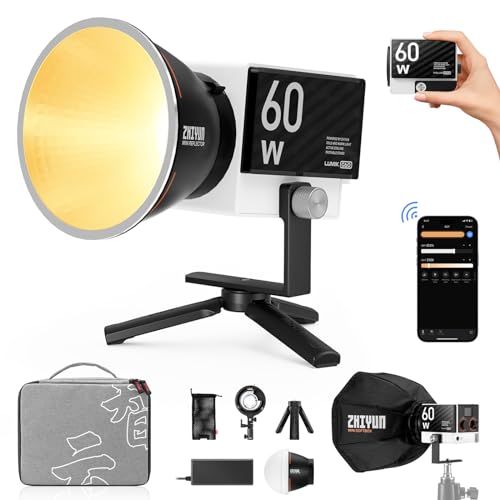 ZHIYUN MOLUS G60 Combo [oficial] 60 W luz de vídeo COB bicolor 2700 K-6500 K Bluetooth App Controlo remoto luz contínua fotografia com fonte de alimentação DC/PD tripé para Youtube Vlogging casamento