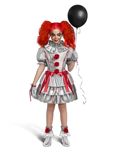 Spooktacular Creations Disfarce de palhaço para meninas, vestido de palhaço malvado, fantasia de bobo assustadora para meninas Halloween vestir, dramatização, cosplay