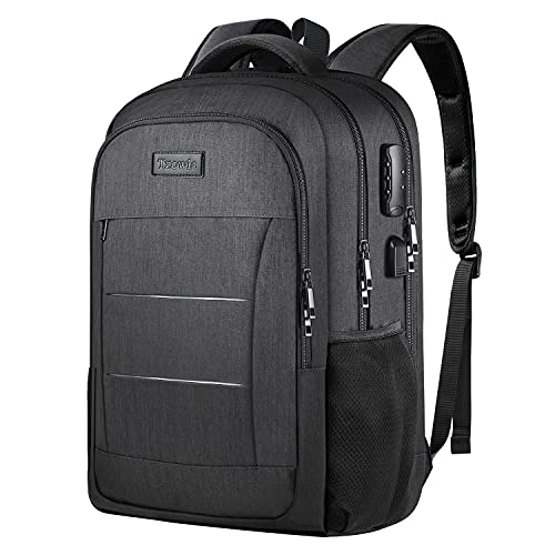Tzowla Mochila de viagem para portátil homem, bolsa impermeável anti-roubo com porta de carregamento USB e fechar, mochilas de negócios para computador de 17,3 polegadas - preto