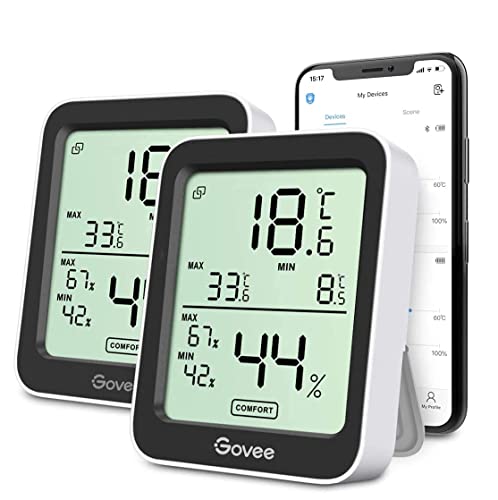Govee Termómetro higrómetro, LCD Bluetooth medidor digital de humidade e temperatura interior com função de armazenamento de dados e alerta, para quarto, 2 unidades