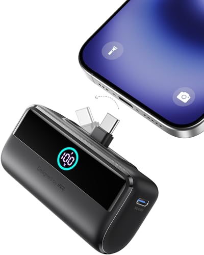 INIU 22,5 W Carregamento rápido mini bateria externa, 5500 mAh USB C Power Bank conector dobrável, carregador leve bateria externa com ecrã LCD Powerbank para iPhone 16/15/15 Plus/15 Pro MAX Samsung