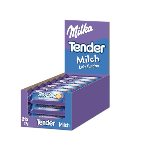 Milka Conjunto, barras de bolo com enchimento de leite capas de chocolate com leite dos alpes, pack de 21 x 37 g