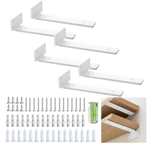 Esquadra de prateleira de 20 cm (0,4 cm) de espessura, 6 unidades flutuantes, suportes ocultos para estantes industriais rústicas, com acabamento moderno em ferro, cor branca