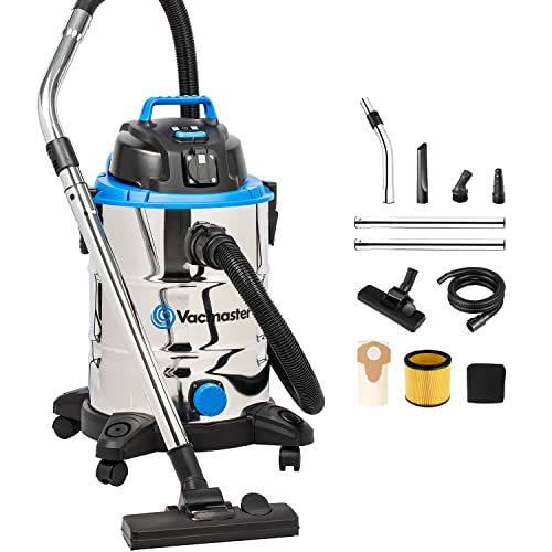 Vacmaster VQ1530SFDC 1500W 30L Aspirador a seco e húmido, aço inoxidável industrial, função de ventilador, tomada de alimentação com ferramentas elétricas