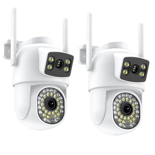 ANBIUX 2 K/6 MP Câmara de vigilância WiFi exterior com lente dupla, PTZ câmara IP vigilância com visão noturna, rastreamento humano automático, áudio bidirecional, gravação contínua 24/7 (2 unidades)