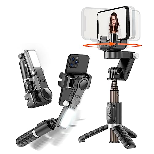 KOSCHEAL Estabilizador de telemóvel, Q18 estabilizador de 2 eixos para smartphone com luz de preenchimento e tripé, seguimento facial para vídeo de Vlog/Youtube/TikTok com App (KOSQ18S)