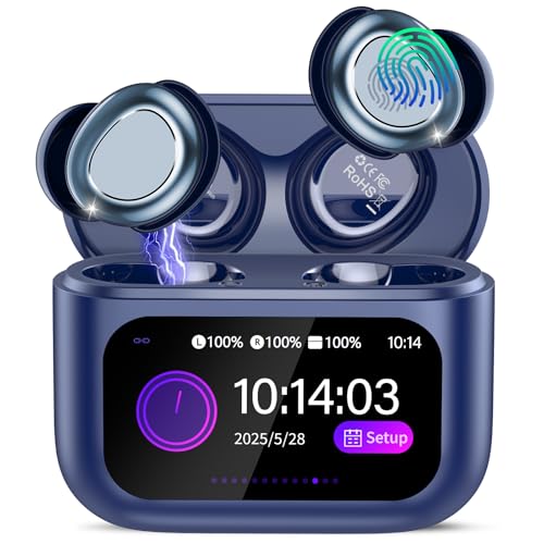 ZYHKON Auriculares sem fios, HiFi estéreo capacetes sem fios Bluetooth 5.4 com cancelamento de ruído Mic, impermeável IP7 auriculares dormir de lado azul