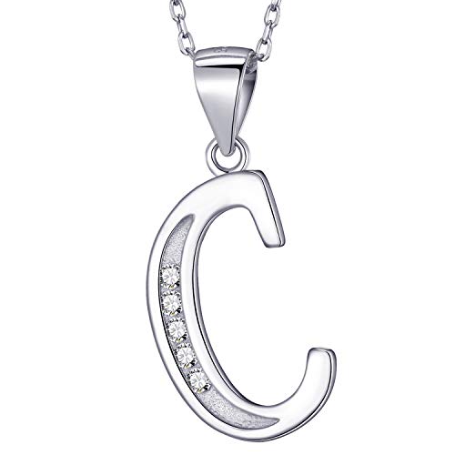 MASADA Corrente inicial de prata esterlina 925 - pendente com letra com pedras de zircónio, 46 cm de comprimento - bolsa de veludo