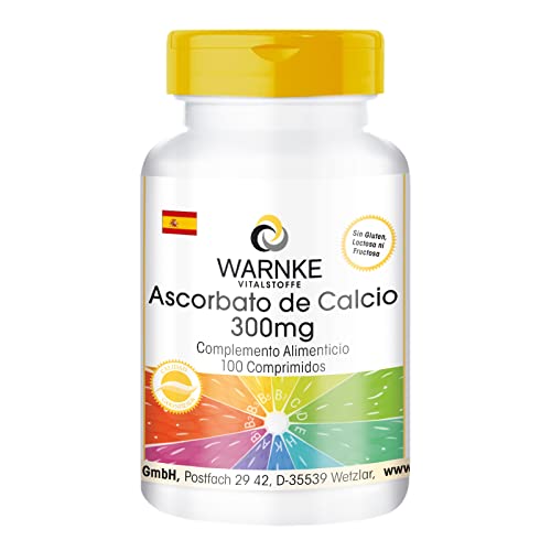 Ascorbato de cálcio 300 mg Vitamina C não ácida, Vegana, 100 comprimidos, Warnke Vitalstoffe, Qualidade alemã de farmácia