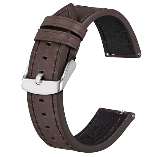 BISONSTRAP Correias de relógio de couro, correia de substituição de libertação rápida para homens e mulheres, 18 mm 19 mm 20 mm 21 mm 22 mm
