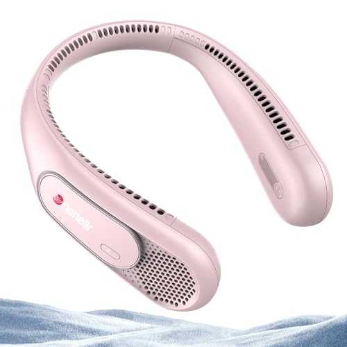 Ventoinha de pescoço, 6000 mAh ventilador de pescoço portátil recarregável USB, 3 velocidades, ventilador de pescoço portátil sem pás para homens, mulheres, crianças, interiores e exteriores (rosa)